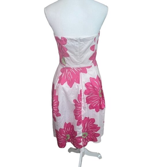 Lilly Pulitzer Strapless White & Pink Floral Fit and Flare Dress, Size 8 - Picture 4 of 6